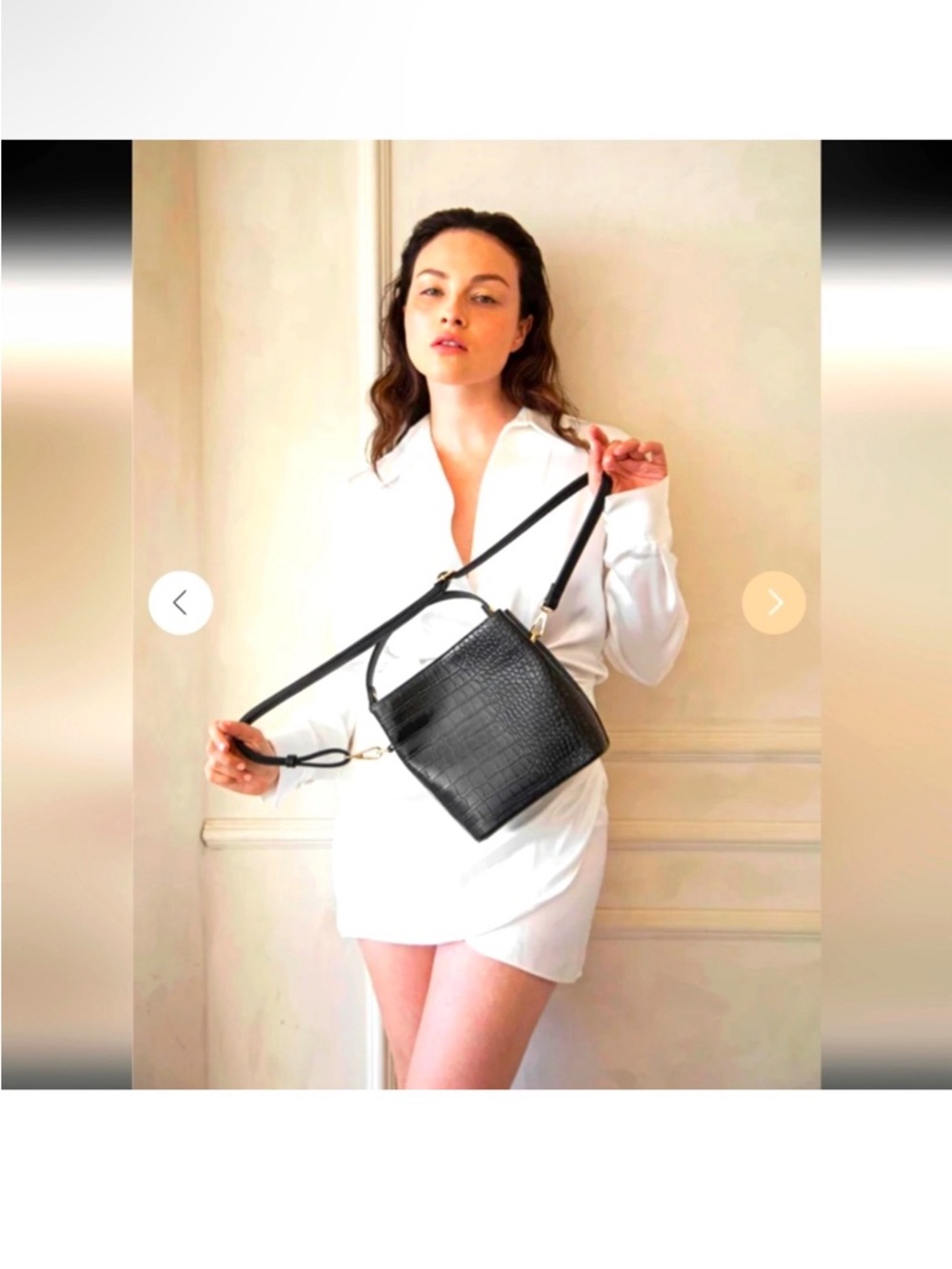 AOTA Elena Vegan Black Faux Croc Embossed Bucket Crossbody Bag - Picture 6 of 15